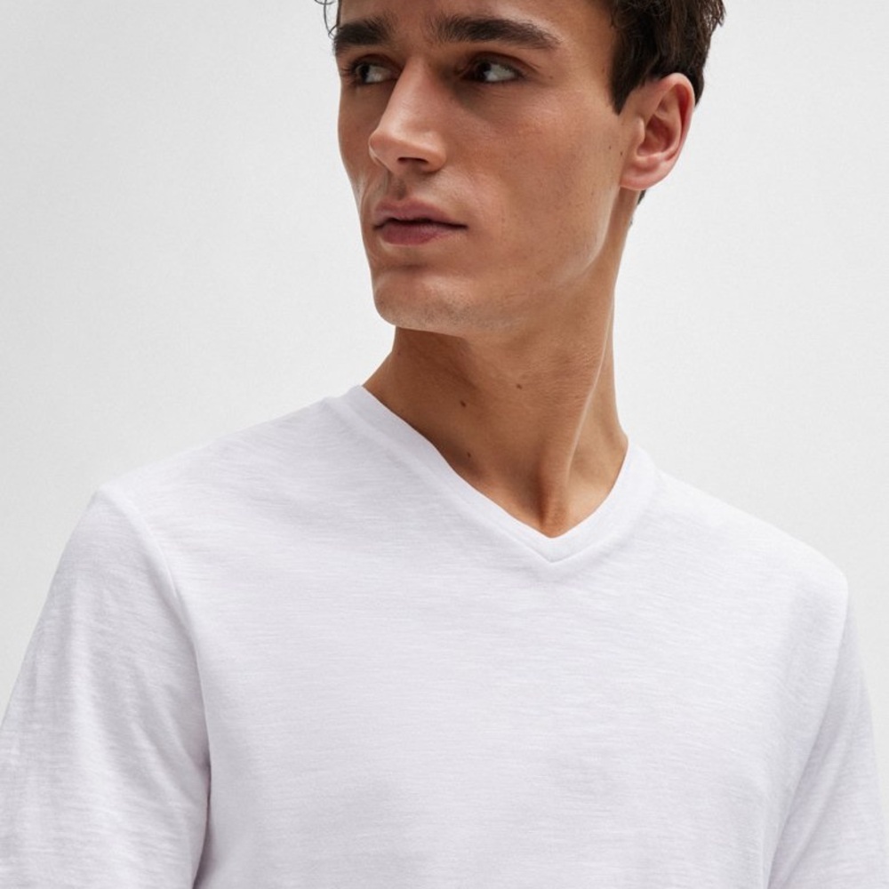 Boss White V-Neck Shirt In Mercerized Cotton - Picture 4 of 9